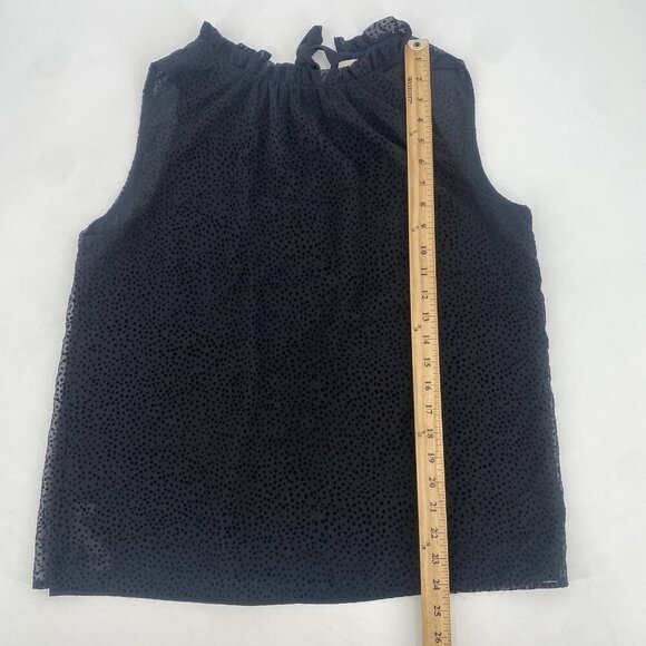 LOFT Black Chiffon Textured Polka Dot Blouse bow Tie Closure , Size M - Picture 7 of 11